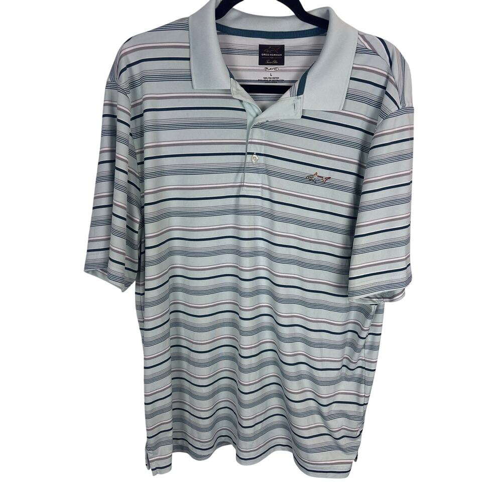Greg Norman Striped Golf Polo Shirt L PlayDry